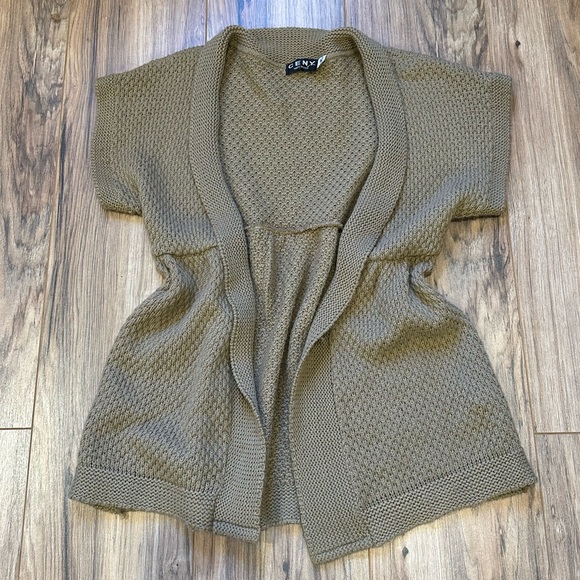 Sweaters - Brown Short Sleeve Sweater Cardigan Vest